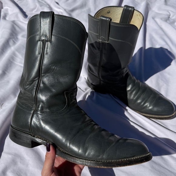 Vintage Justin Slate Grey Leather Cowboy Boots Men’s Size 10D Made in USA - Picture 1 of 8